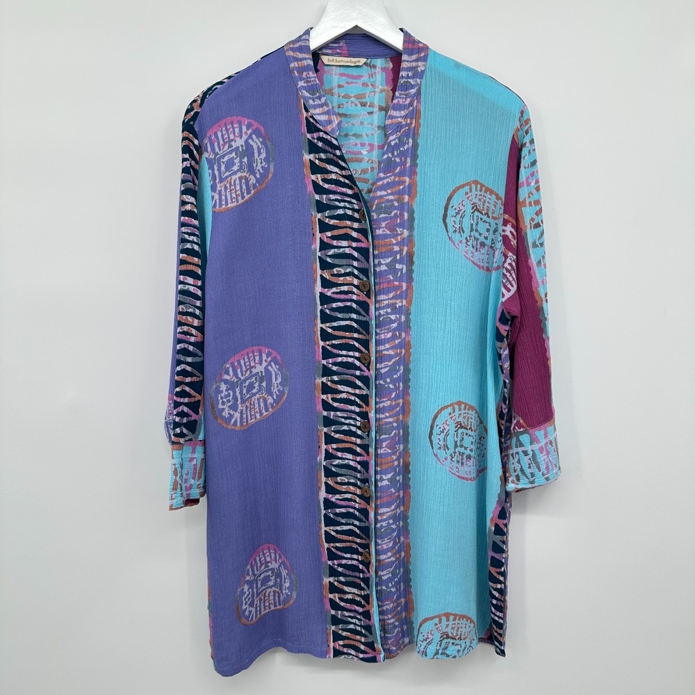 Soft Surroundings Tunic Top Shirt Size L XL Crinkle 3/4 Sleeves Patchwork Boho - Picture 10 of 10